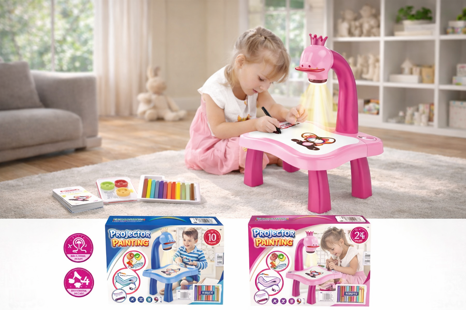 LED Projector Art Painting Table for Kids